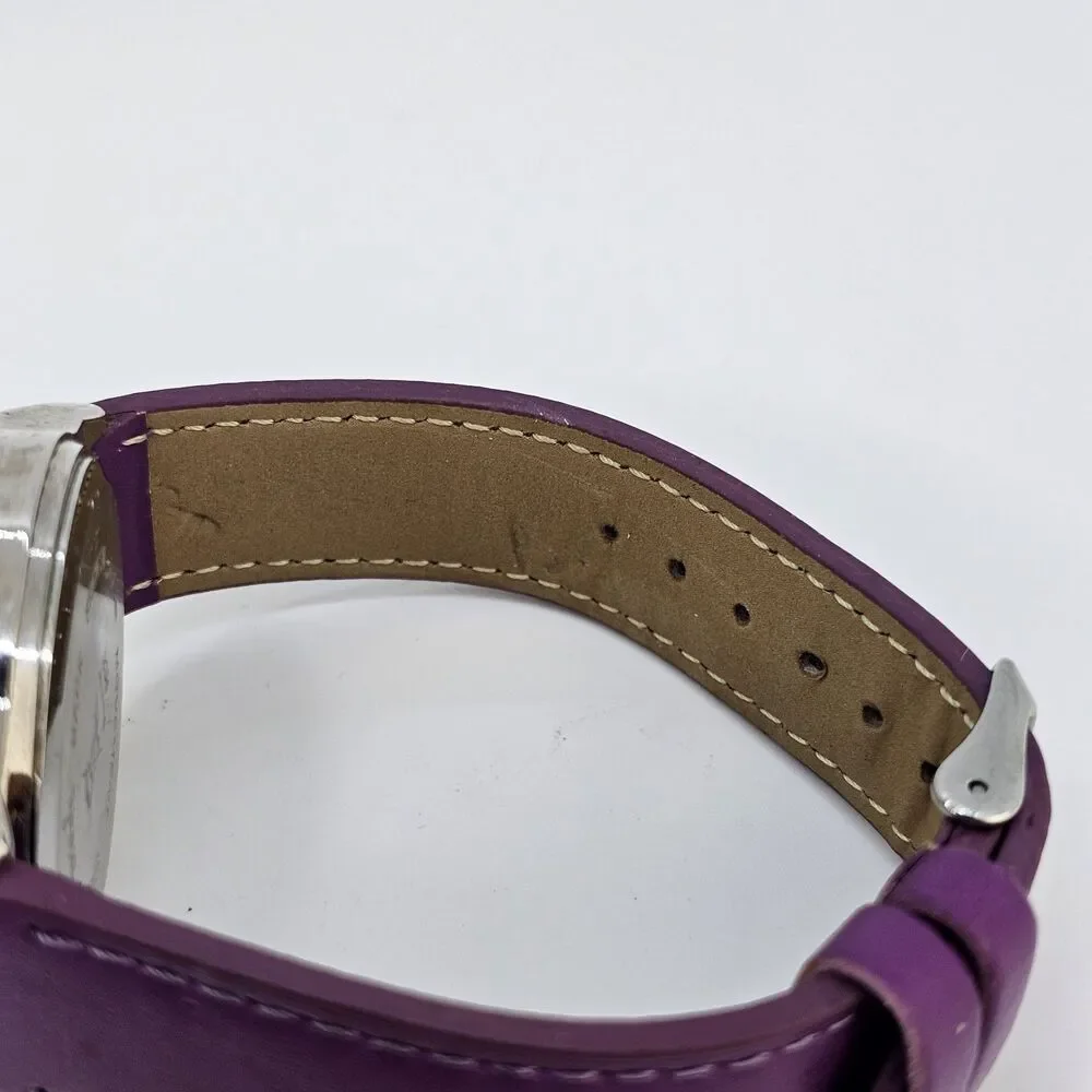 38MM Women's Watch White Dial Faux Purple Leather Bands‎ New Battery
